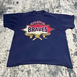Vintage 1995 Atlanta Braves Hanes Heavyweight Navy Blue T-Shirt Mens XL MLB 90s